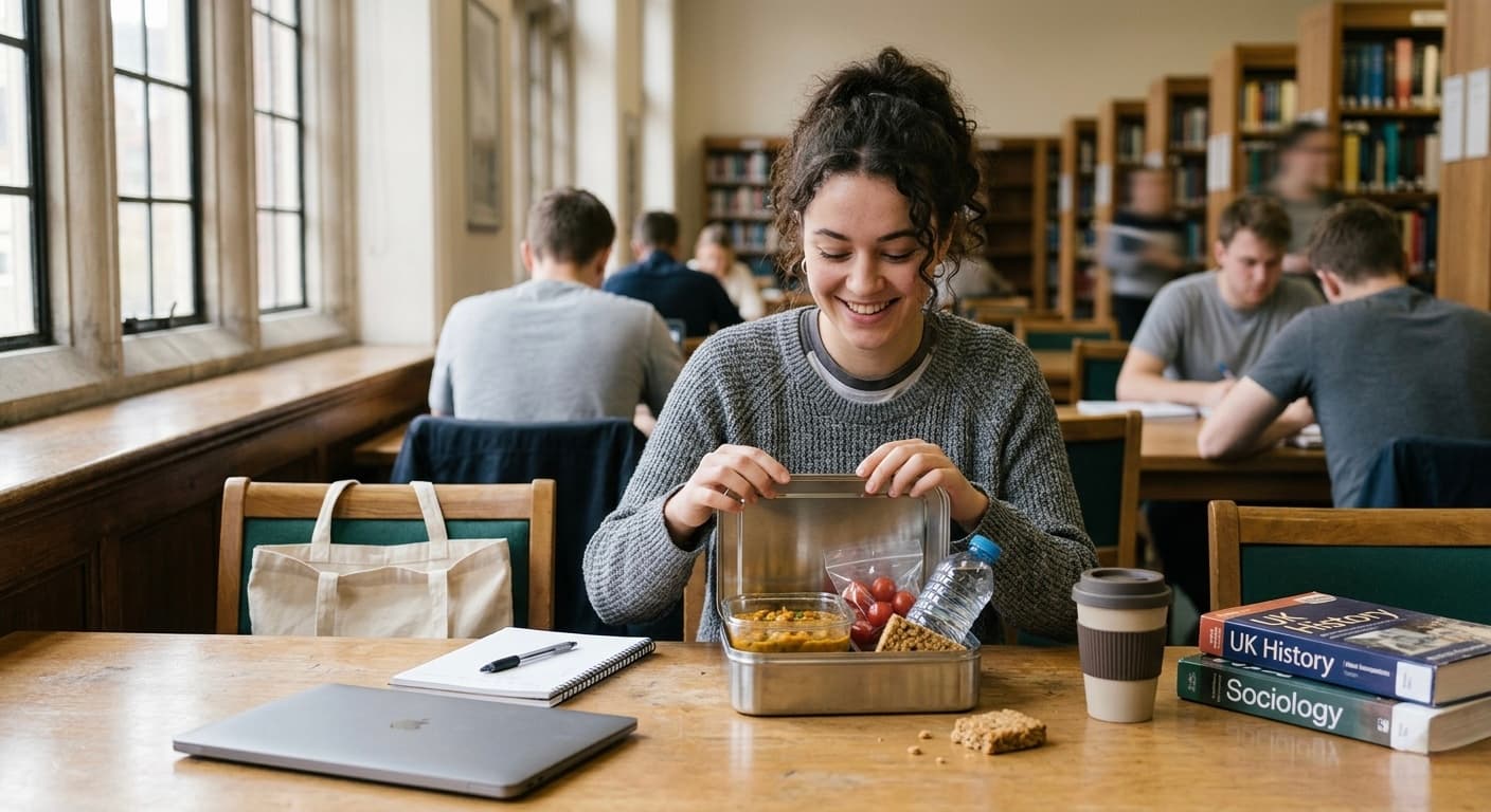 Student opening a packed lunch